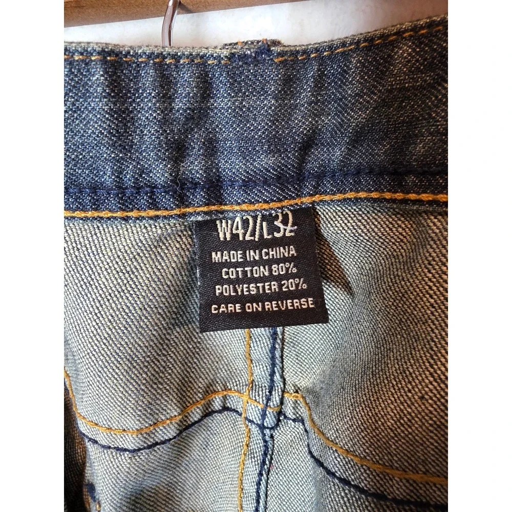 Five Elementz Mens Blue Denim Straight Leg Jeans W42 L32 Zipper‎ Back Pockets